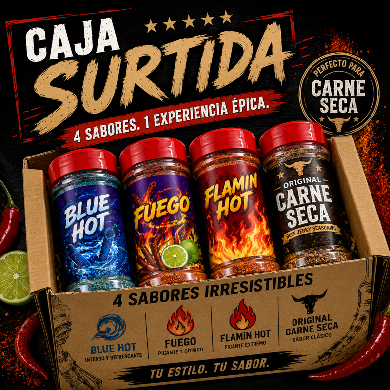 Caja surtida con los cuatro sabores de carne seca